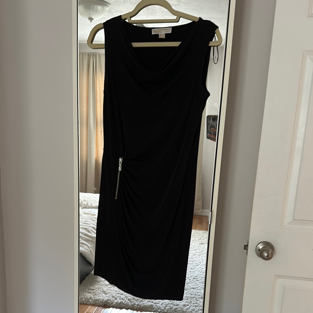 MICHAEL Michael Kors Black Cowl Neck Sheath Midi Dress